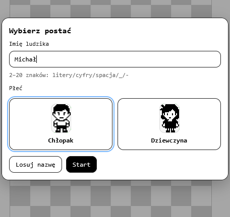 Klient kiedy wchodzi do sklepu tworzy swoją postać.
